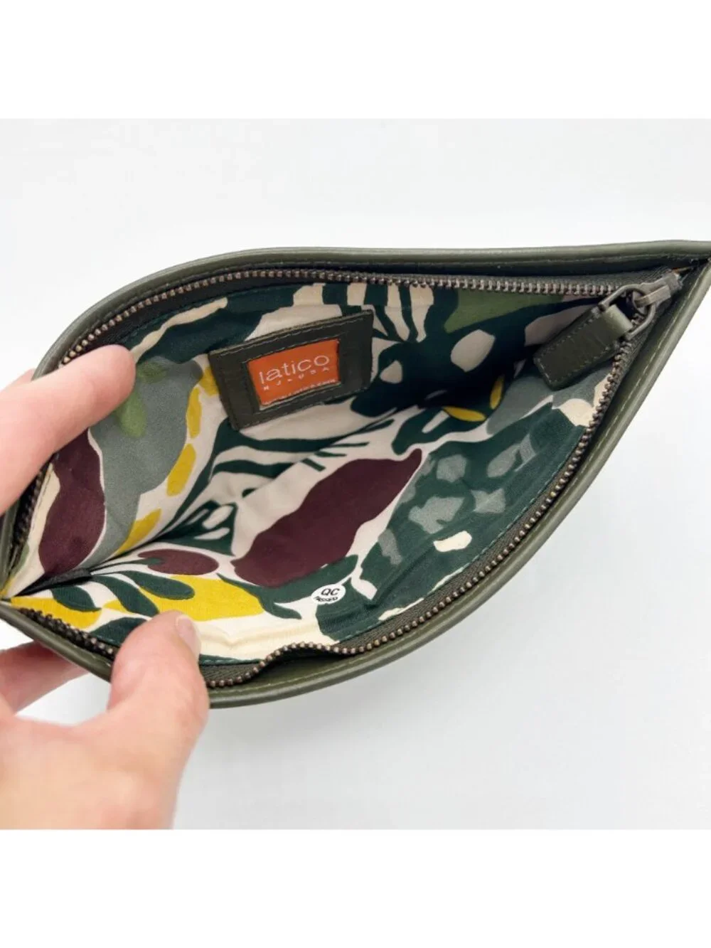 Latico Dark Green Leather Clutch Zip Top Women's